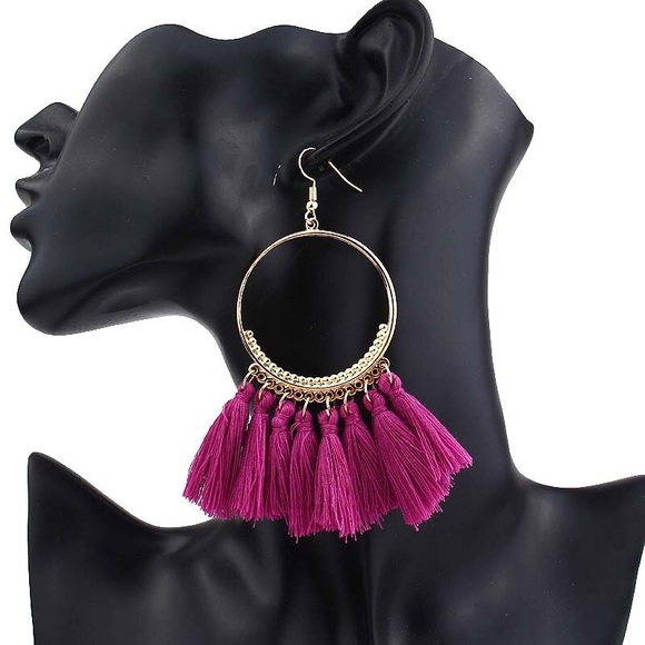 Oversized Bohemian Round Dangle Earrings Tassels - Picture 3 of 8